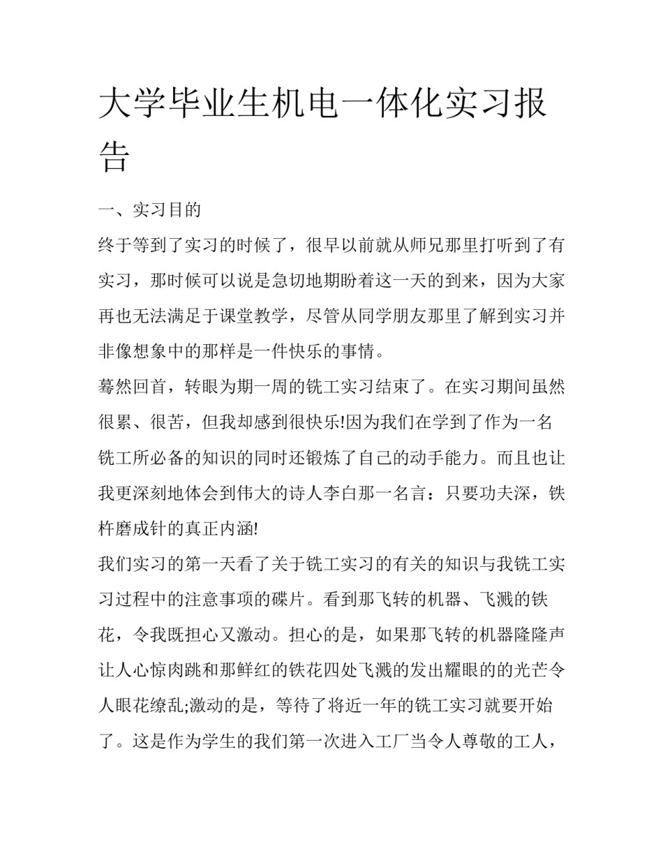 大学毕业生机电一体化实习报告_第1页
