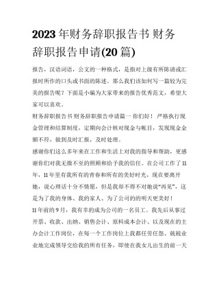 2023年财务辞职报告书 财务辞职报告申请(20篇)