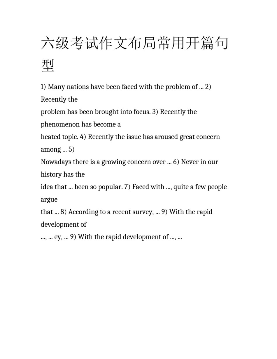 六级考试作文布局常用开篇句型_第1页