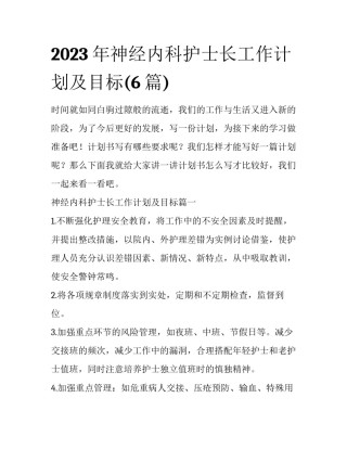 2023年神经内科护士长工作计划及目标(6篇)