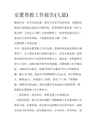 安置帮教工作报告(九篇)