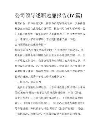 公司领导述职述廉报告(17篇)