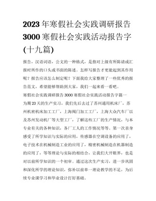 2023年寒假社会实践调研报告3000 寒假社会实践活动报告字(十九篇)