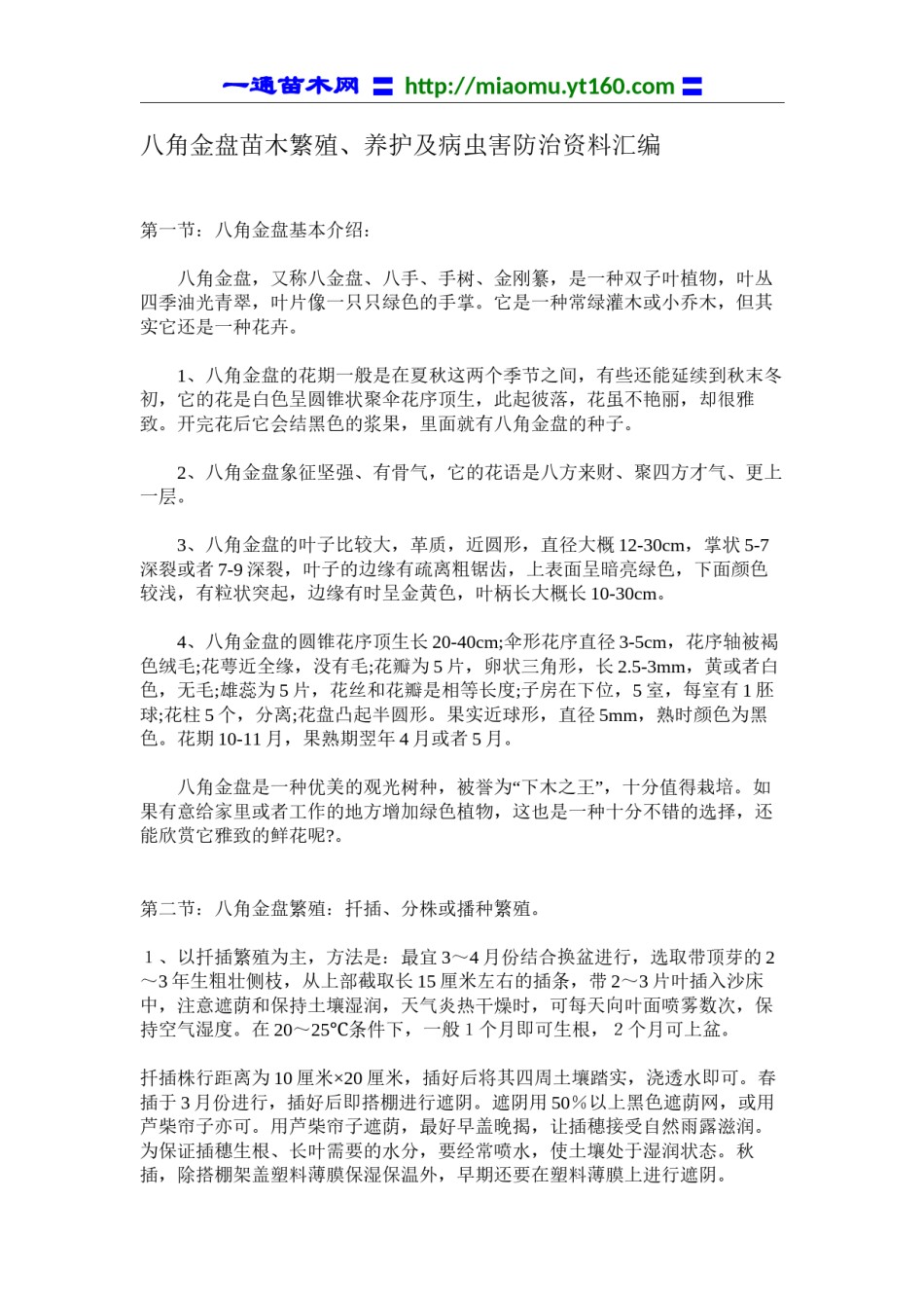 2022年医学专题—八角金盘苗木繁殖、养护及病虫害防治资料汇编.docx_第1页