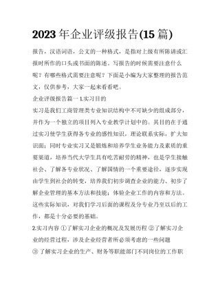 2023年企业评级报告(15篇)