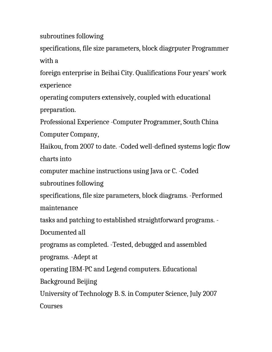 计算机专业英文简历_第2页