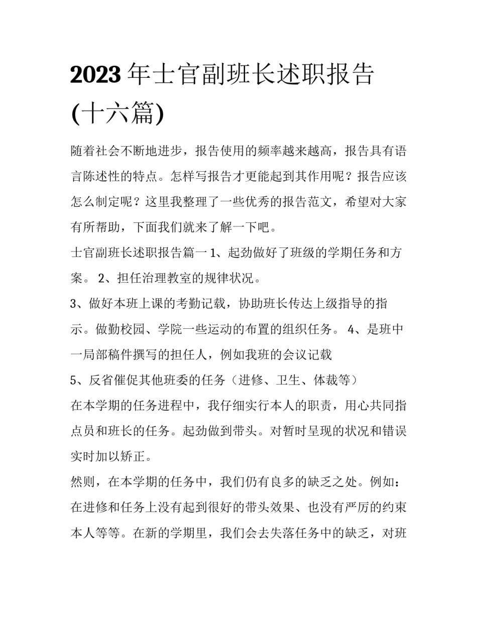 2023年士官副班长述职报告(十六篇)_第1页