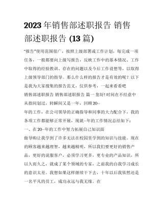 2023年销售部述职报告 销售部述职报告 (13篇)