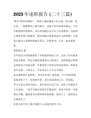 2023年述职报告 (二十三篇)