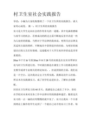 村卫生室社会实践报告