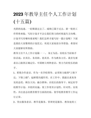 2023年教导主任个人工作计划(十五篇)