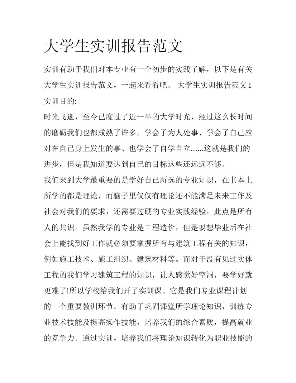 大学生实训报告范文_第1页