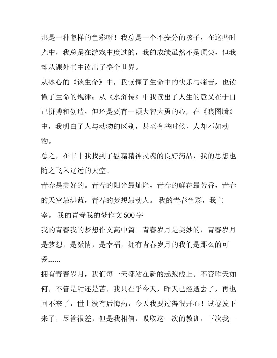 最新我的青春我的梦作文500字 我的青春我的梦想作文高中(六篇)_第2页