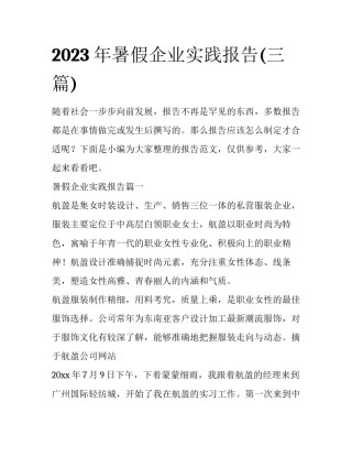 2023年暑假企业实践报告(三篇)