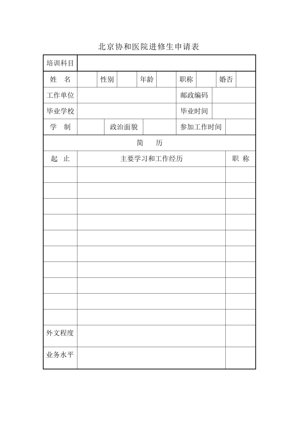 2022年医学专题—北京协和医院进修生申请表.docx_第1页