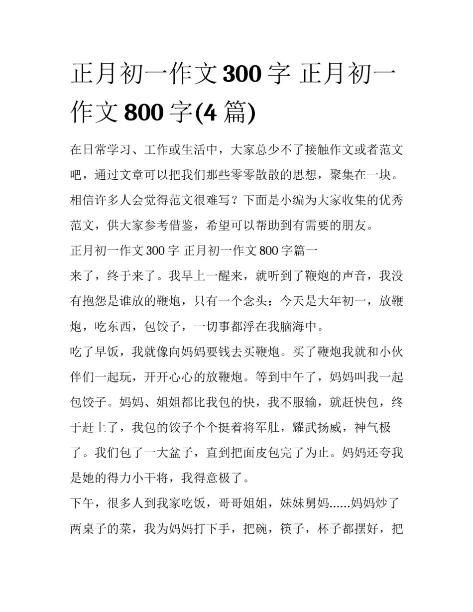 正月初一作文300字 正月初一作文800字(4篇)_第1页
