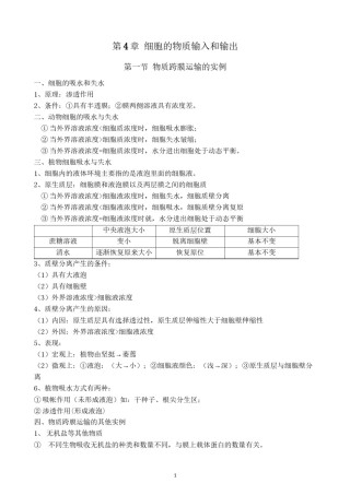 2022年医学专题—必修1第四章--细胞的物质输入和输出(知识点).docx