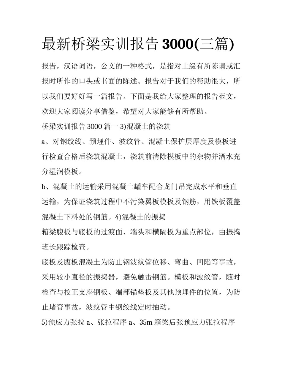 最新桥梁实训报告3000(三篇)_第1页