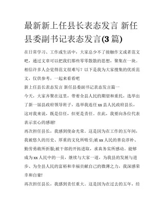 最新新上任县长表态发言 新任县委副书记表态发言(3篇)
