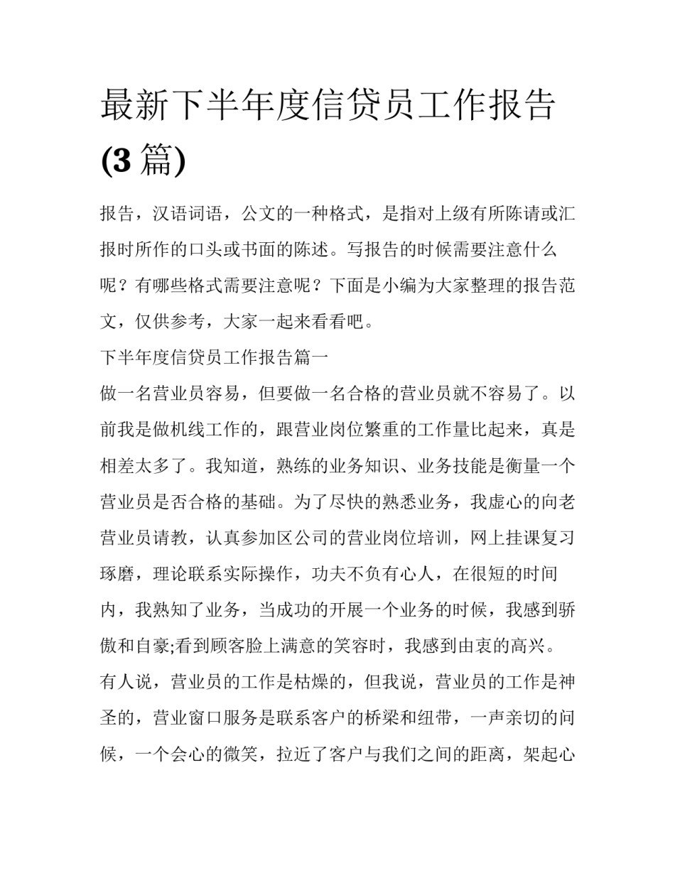 最新下半年度信贷员工作报告(3篇)_第1页