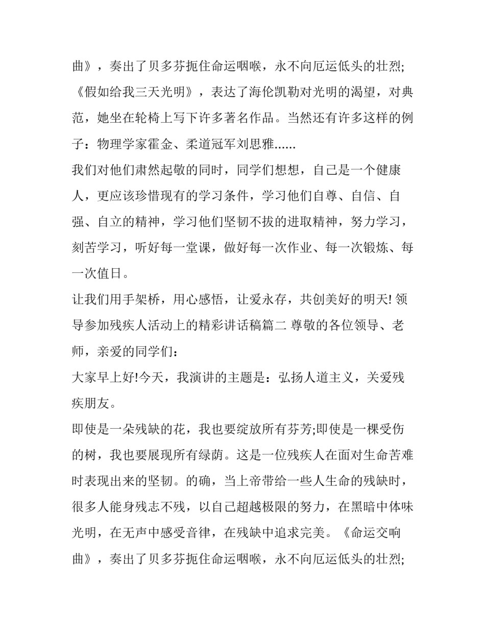 2023年领导参加残疾人活动上的精彩讲话稿(4篇)_第3页