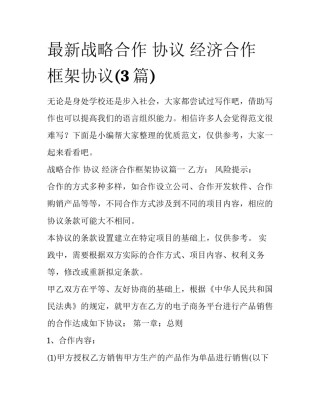 最新战略合作 协议 经济合作框架协议(3篇)