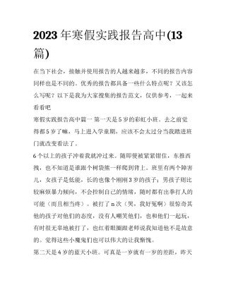 2023年寒假实践报告高中(13篇)