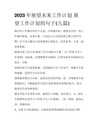 2023年展望未来工作计划 展望工作计划的句子(九篇)