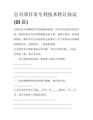 公司项目非专利技术转让协议(21篇)