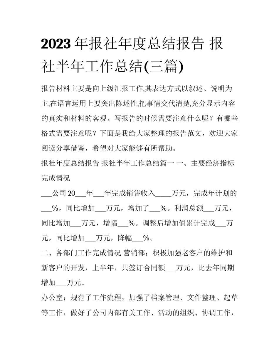2023年报社年度总结报告 报社半年工作总结(三篇)_第1页