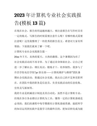 2023年计算机专业社会实践报告(模板13篇)