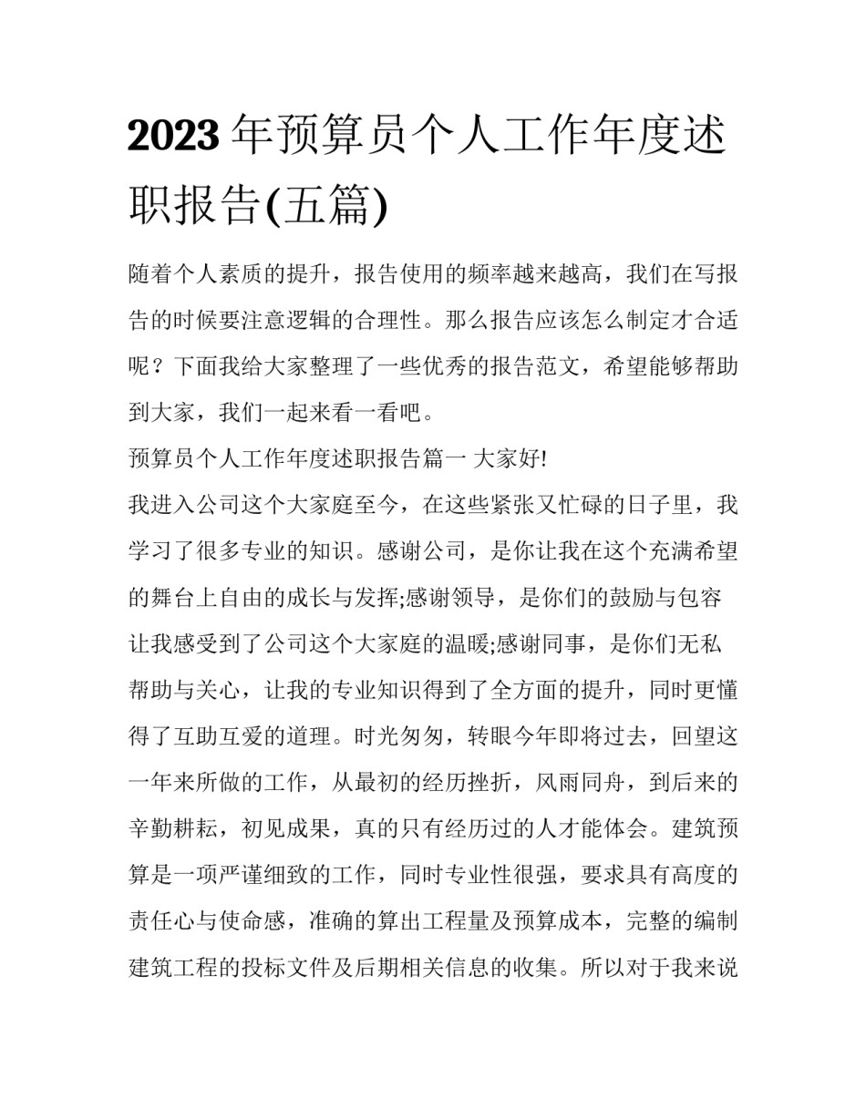 2023年预算员个人工作年度述职报告(五篇)_第1页