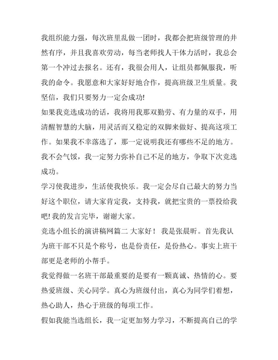 最新竞选小组长的演讲稿网 竞选小组长的演讲稿(优质13篇)_第2页