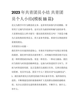 2023年共青团员小结 共青团员个人小结(模板11篇)