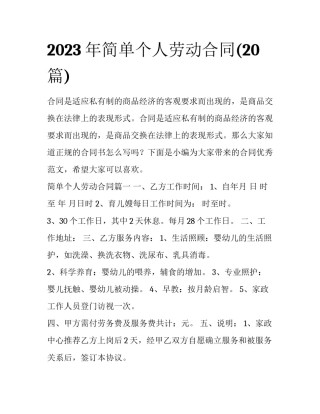 2023年简单个人劳动合同(20篇)