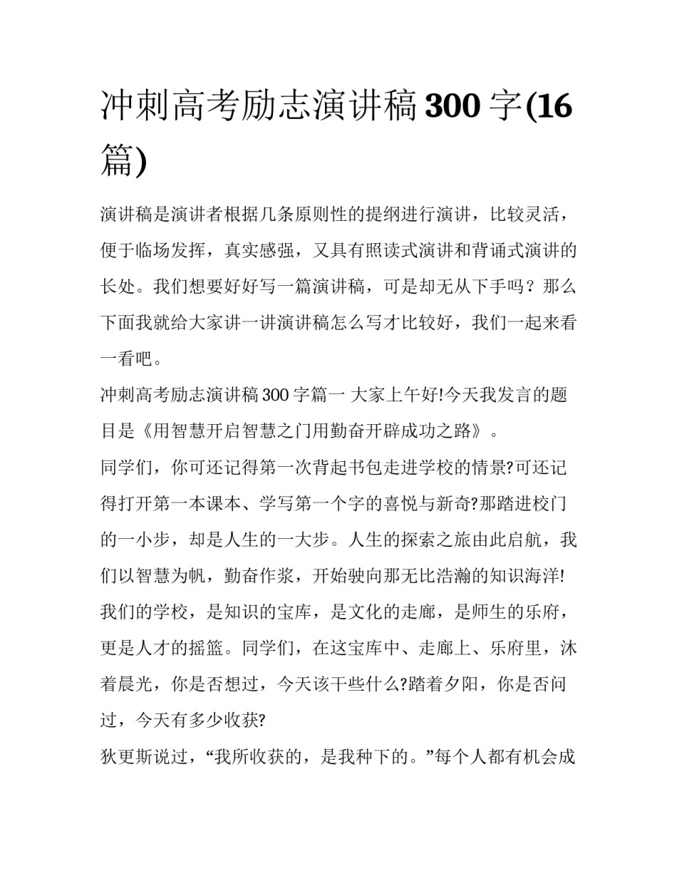 冲刺高考励志演讲稿300字(16篇)_第1页