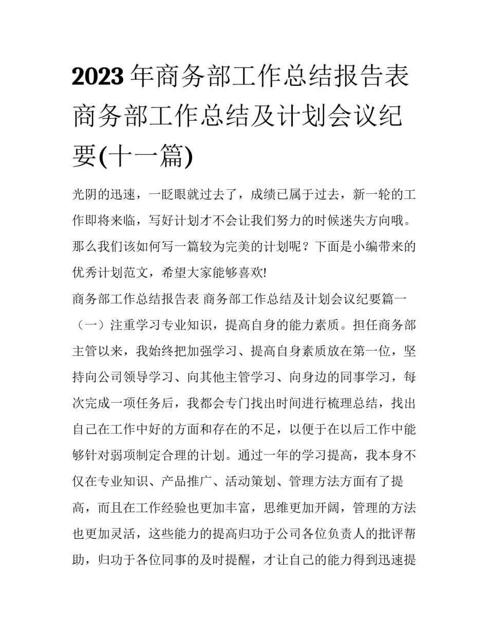 2023年商务部工作总结报告表 商务部工作总结及计划会议纪要(十一篇)_第1页