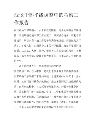浅谈干部平级调整中的考察工作报告
