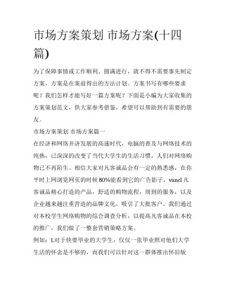 市场方案策划 市场方案(十四篇)