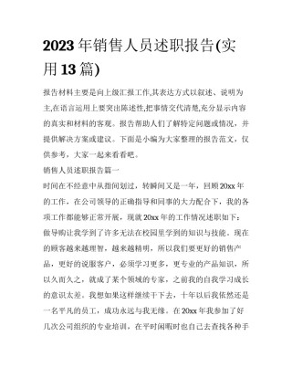 2023年销售人员述职报告(实用13篇)