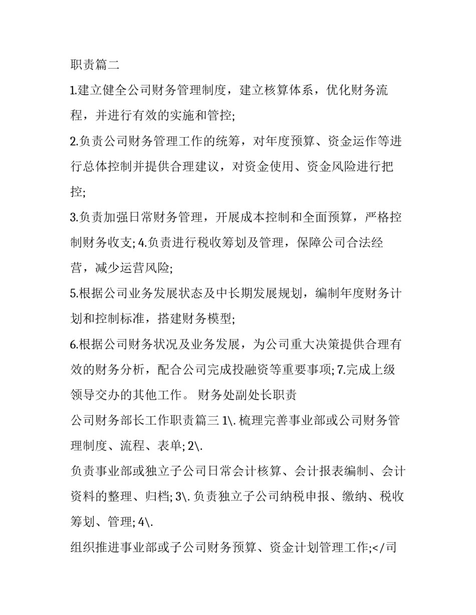 财务处副处长职责 公司财务部长工作职责(十三篇)_第2页
