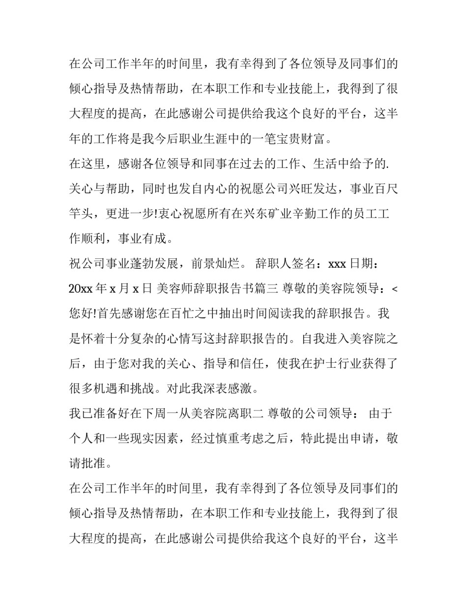 美容师辞职报告书(15篇)_第2页