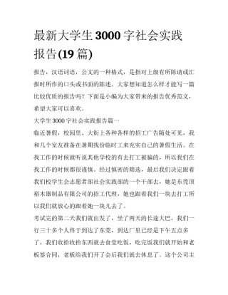 最新大学生3000字社会实践报告(19篇)