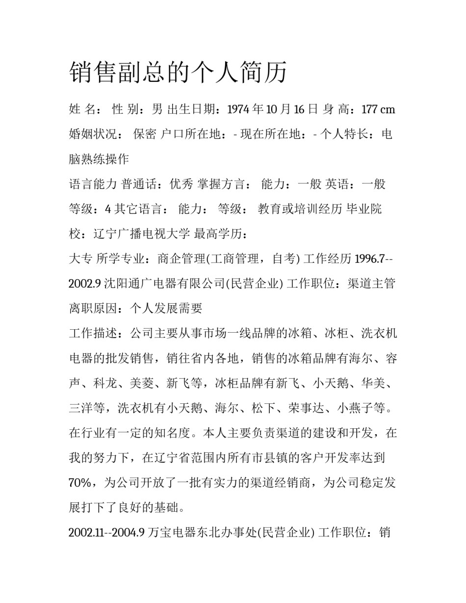 销售副总的个人简历_第1页