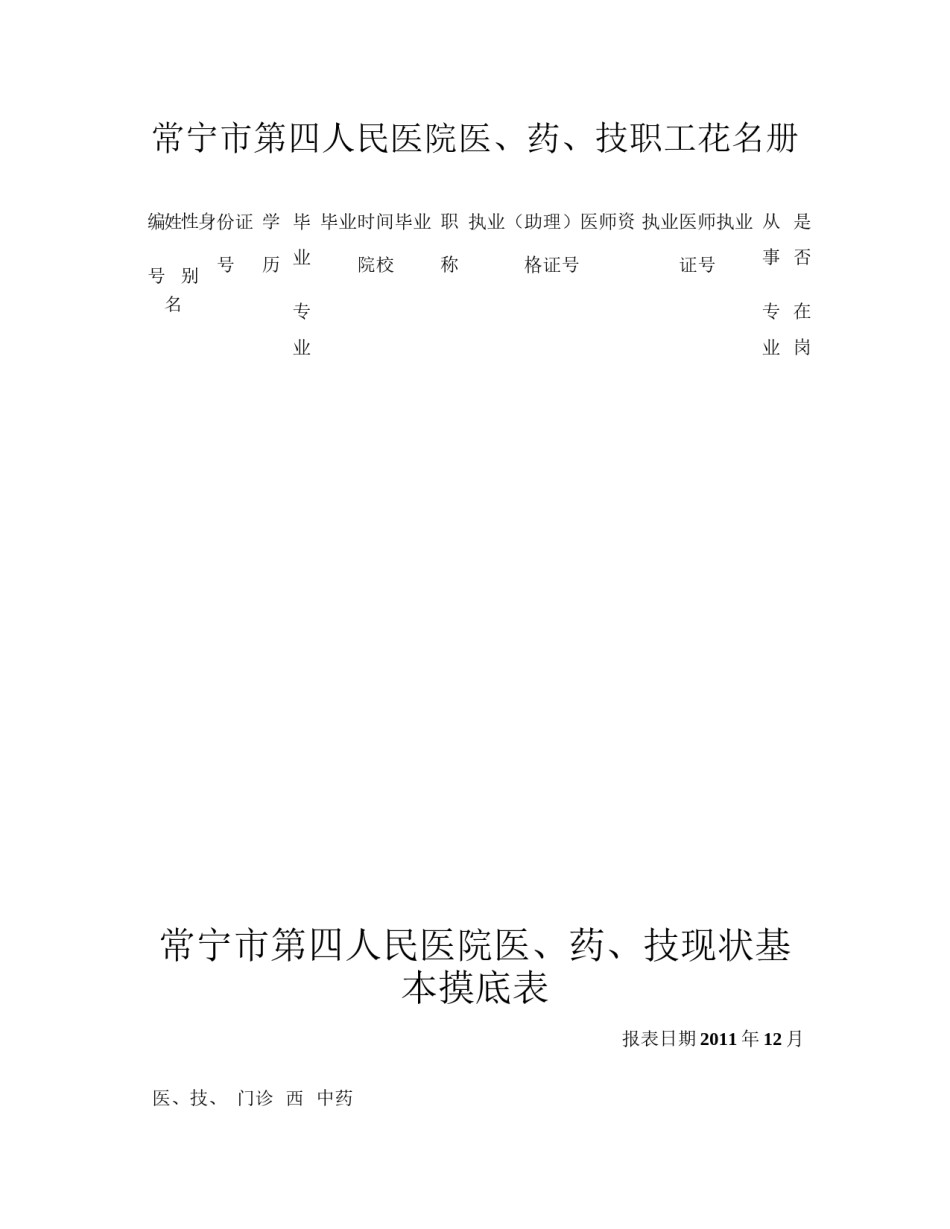 2022年医学专题—常宁市第四人民医院医、药、技职工花名册Microsoft(精).docx_第1页