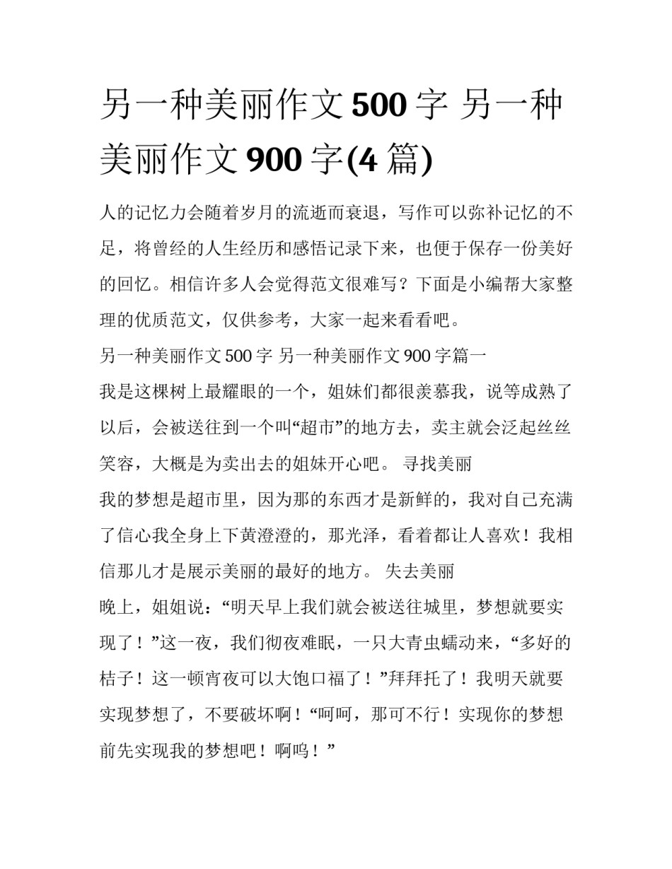 另一种美丽作文500字 另一种美丽作文900字(4篇)_第1页