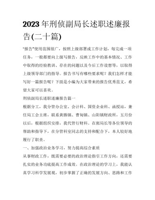 2023年刑侦副局长述职述廉报告(二十篇)
