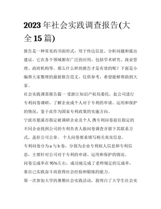 2023年社会实践调查报告(大全15篇)