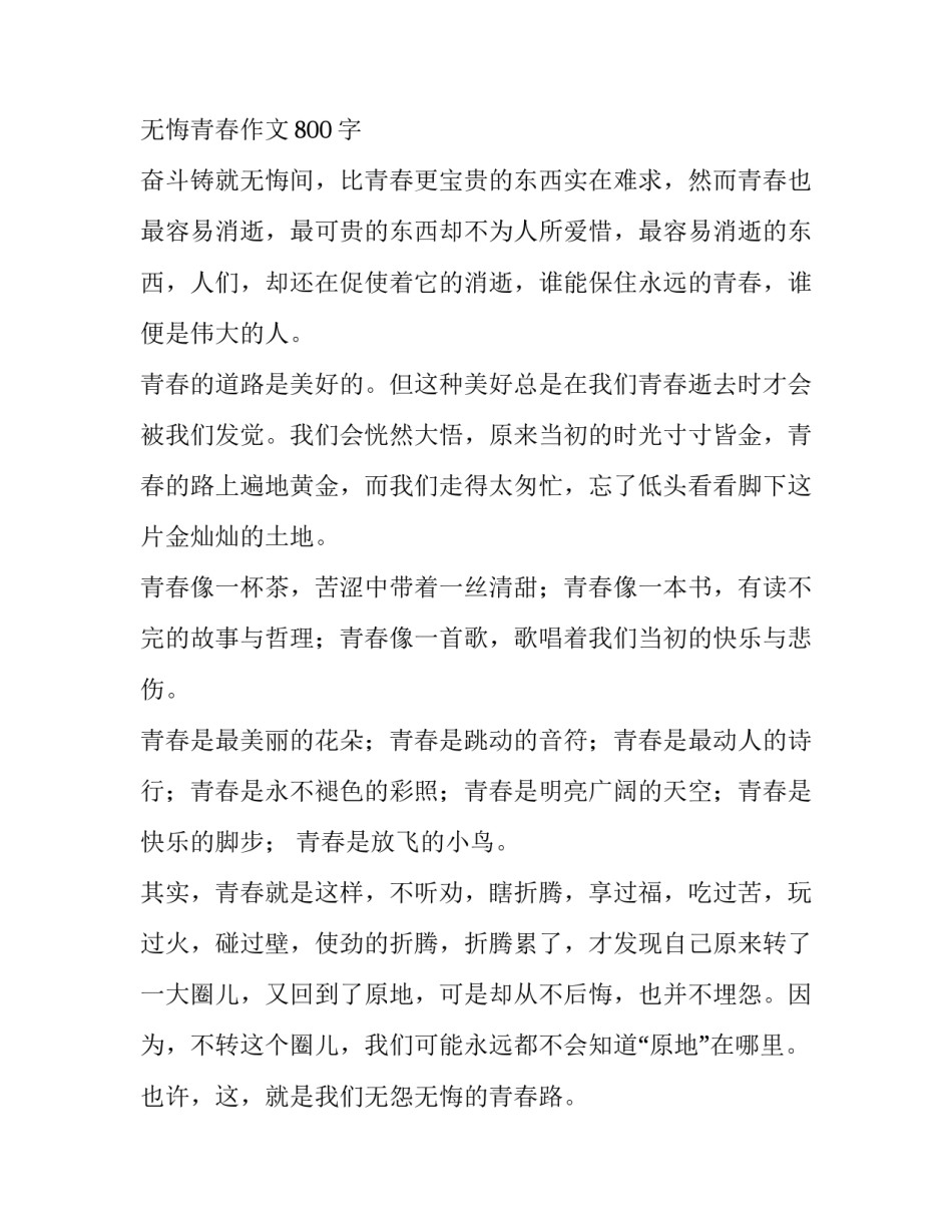 最新无悔青春作文800字 奋斗铸就无悔青春作文(8篇)_第3页