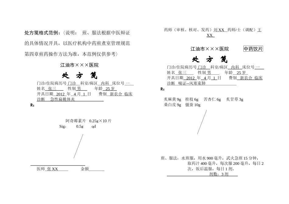 2022年医学专题—处方笺标准格式范例.docx_第1页
